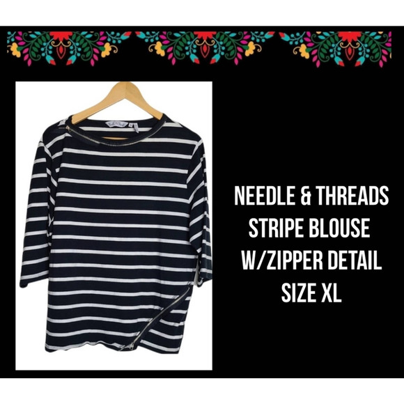 NEEDLE & THREADS Tops - NEEDLE & THREADS| STRIPE BLOUSE W/ZIPPER DETAILS | SIZE XL